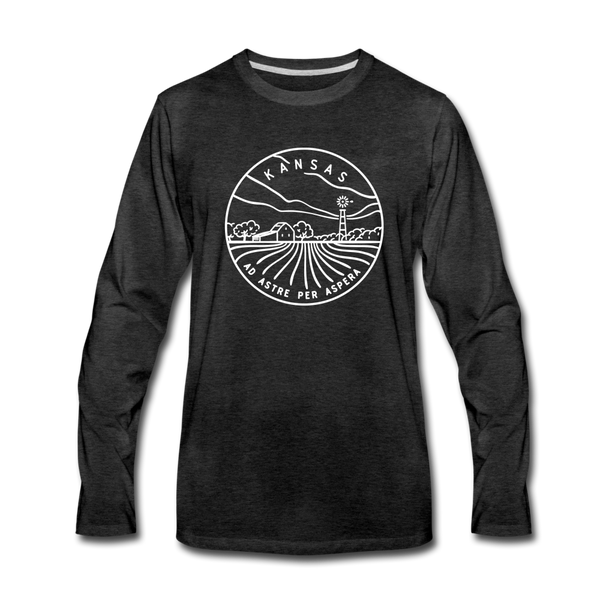 Kansas Long Sleeve T-Shirt - State Design Unisex Kansas Long Sleeve Shirt - charcoal gray