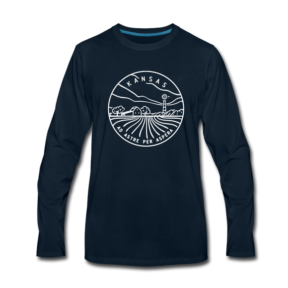 Kansas Long Sleeve T-Shirt - State Design Unisex Kansas Long Sleeve Shirt - deep navy