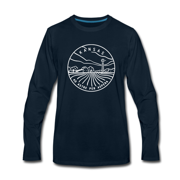 Kansas Long Sleeve T-Shirt - State Design Unisex Kansas Long Sleeve Shirt - deep navy
