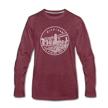Michigan Long Sleeve T-Shirt - State Design Unisex Michigan Long Sleeve Shirt - heather burgundy