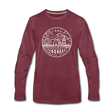 Iowa Long Sleeve T-Shirt - State Design Unisex Iowa Long Sleeve Shirt - heather burgundy