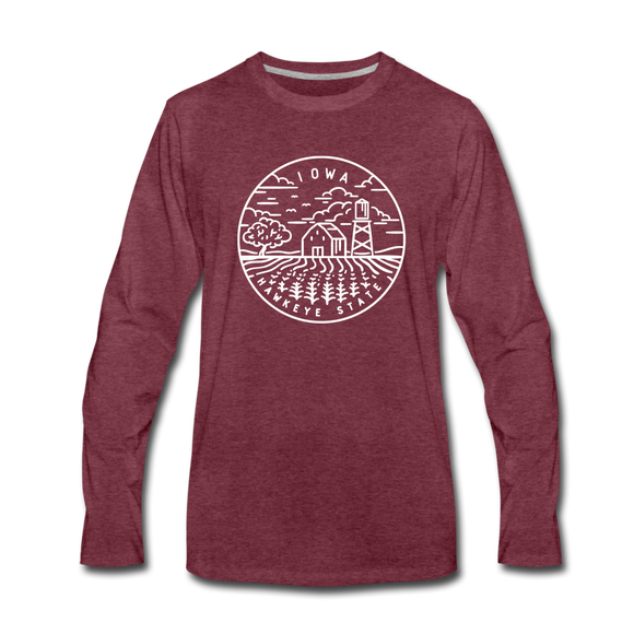 Iowa Long Sleeve T-Shirt - State Design Unisex Iowa Long Sleeve Shirt - heather burgundy