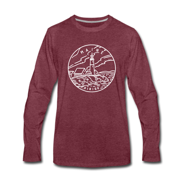 Maine Long Sleeve T-Shirt - State Design Unisex Maine Long Sleeve Shirt - heather burgundy