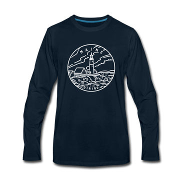 Maine Long Sleeve T-Shirt - State Design Unisex Maine Long Sleeve Shirt - deep navy
