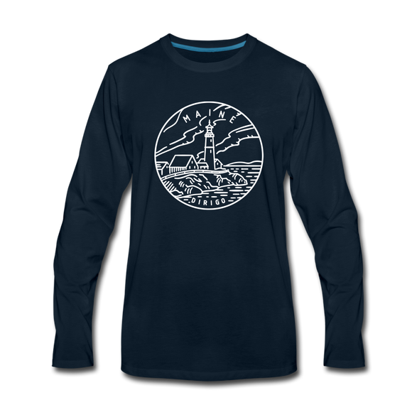 Maine Long Sleeve T-Shirt - State Design Unisex Maine Long Sleeve Shirt - deep navy