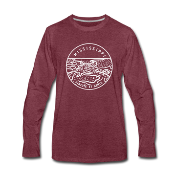 Mississippi Long Sleeve T-Shirt - State Design Unisex Mississippi Long Sleeve Shirt - heather burgundy