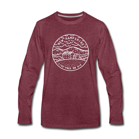 New Hampshire Long Sleeve T-Shirt - State Design Unisex New Hampshire Long Sleeve Shirt - heather burgundy