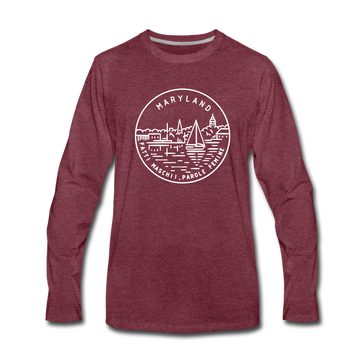 Maryland Long Sleeve T-Shirt - State Design Unisex Maryland Long Sleeve Shirt - heather burgundy