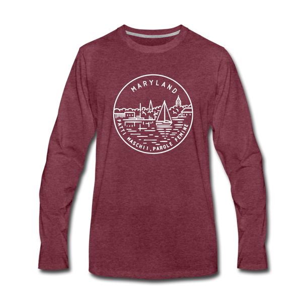 Maryland Long Sleeve T-Shirt - State Design Unisex Maryland Long Sleeve Shirt - heather burgundy