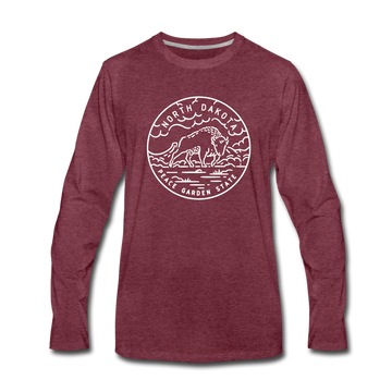 North Dakota Long Sleeve T-Shirt - State Design Unisex North Dakota Long Sleeve Shirt - heather burgundy