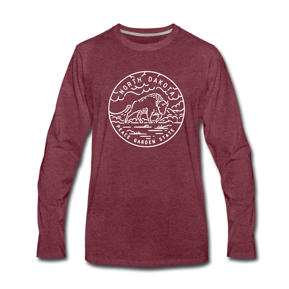 North Dakota Long Sleeve T-Shirt - State Design Unisex North Dakota Long Sleeve Shirt - heather burgundy