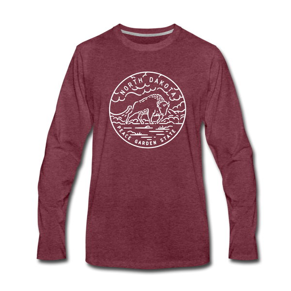 North Dakota Long Sleeve T-Shirt - State Design Unisex North Dakota Long Sleeve Shirt - heather burgundy