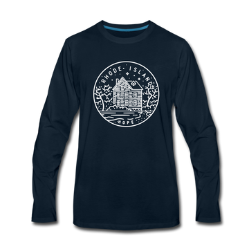 Rhode Island Long Sleeve T-Shirt - State Design Unisex Rhode Island Long Sleeve Shirt - deep navy