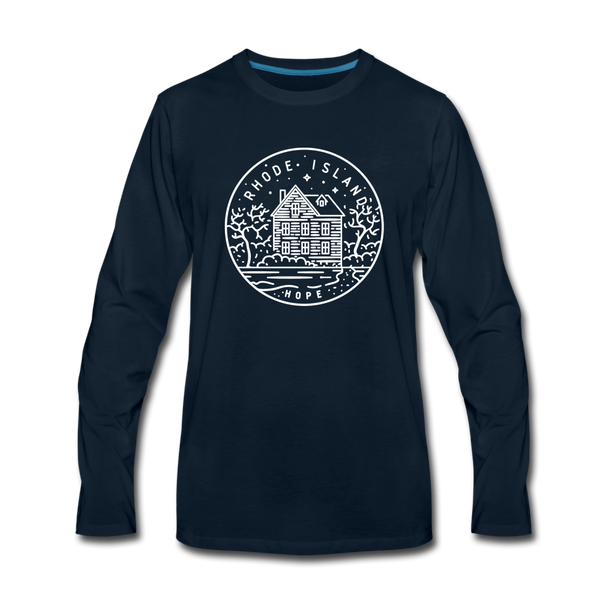 Rhode Island Long Sleeve T-Shirt - State Design Unisex Rhode Island Long Sleeve Shirt - deep navy