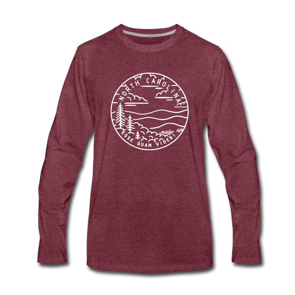 North Carolina Long Sleeve T-Shirt - State Design Unisex North Carolina Long Sleeve Shirt - heather burgundy