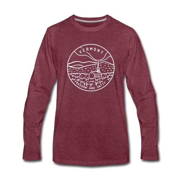 Vermont Long Sleeve T-Shirt - State Design Unisex Vermont Long Sleeve Shirt - heather burgundy