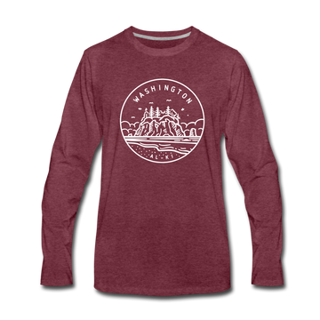 Washington Long Sleeve T-Shirt - State Design Unisex Washington Long Sleeve Shirt - heather burgundy