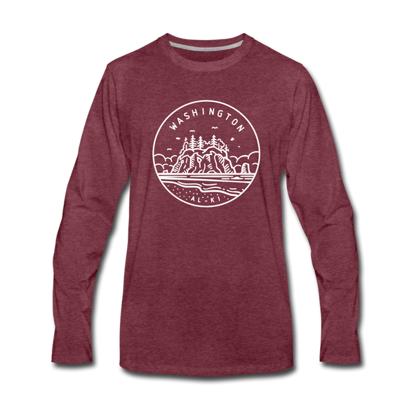 Washington Long Sleeve T-Shirt - State Design Unisex Washington Long Sleeve Shirt - heather burgundy