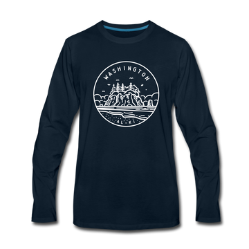 Washington Long Sleeve T-Shirt - State Design Unisex Washington Long Sleeve Shirt - deep navy
