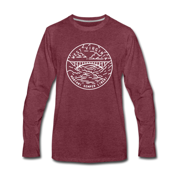West Virginia Long Sleeve T-Shirt - State Design Unisex West Virginia Long Sleeve Shirt - heather burgundy