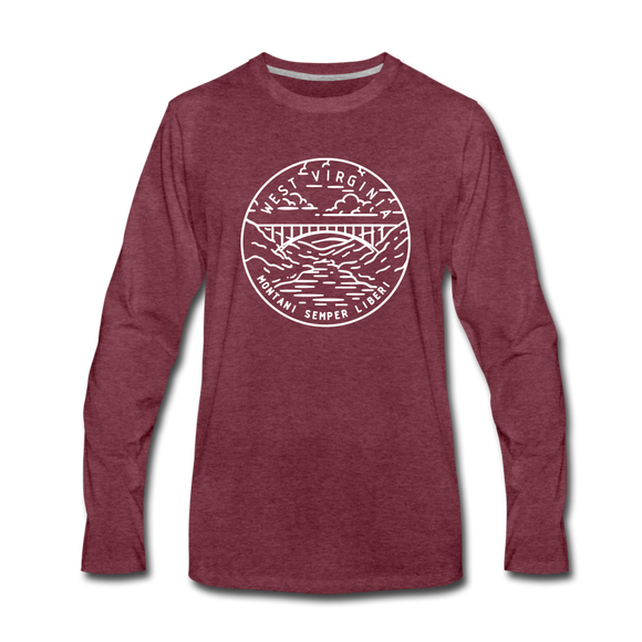 West Virginia Long Sleeve T-Shirt - State Design Unisex West Virginia Long Sleeve Shirt - heather burgundy