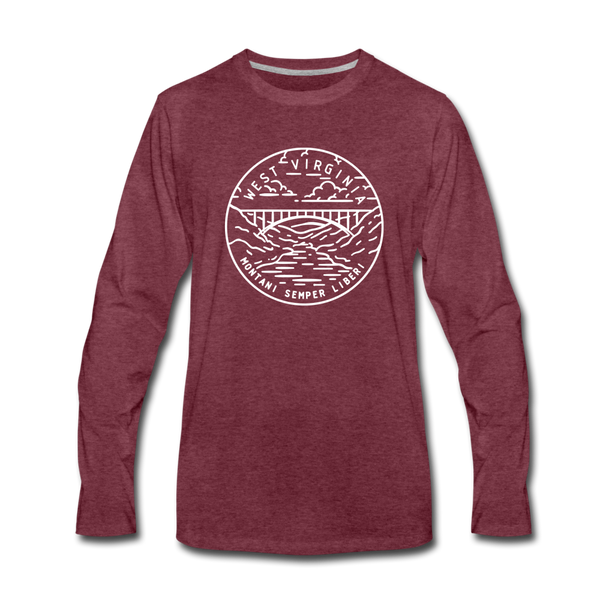 West Virginia Long Sleeve T-Shirt - State Design Unisex West Virginia Long Sleeve Shirt - heather burgundy