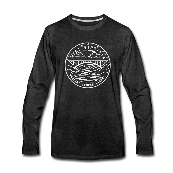 West Virginia Long Sleeve T-Shirt - State Design Unisex West Virginia Long Sleeve Shirt - charcoal gray