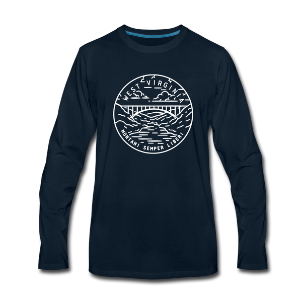 West Virginia Long Sleeve T-Shirt - State Design Unisex West Virginia Long Sleeve Shirt - deep navy