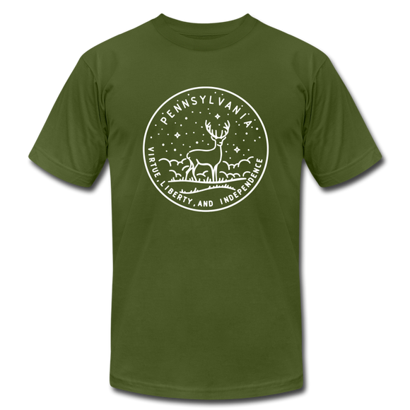 Pennsylvania T-Shirt - State Design Unisex Pennsylvania T Shirt - olive