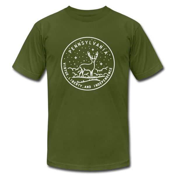 Pennsylvania T-Shirt - State Design Unisex Pennsylvania T Shirt - olive