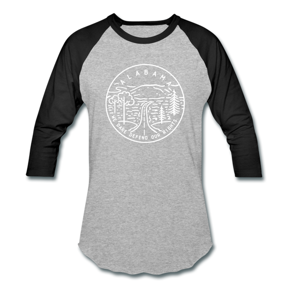 Alabama Baseball T-Shirt - Retro Mountain Unisex Alabama Raglan T Shirt - heather gray/black