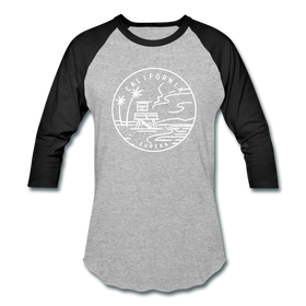 California Baseball T-Shirt - Retro Mountain Unisex California Raglan T Shirt - heather gray/black