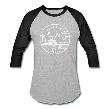 California Baseball T-Shirt - Retro Mountain Unisex California Raglan T Shirt - heather gray/black