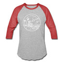 California Baseball T-Shirt - Retro Mountain Unisex California Raglan T Shirt - heather gray/red