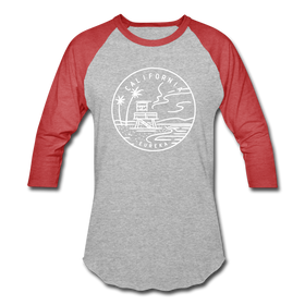 California Baseball T-Shirt - Retro Mountain Unisex California Raglan T Shirt - heather gray/red