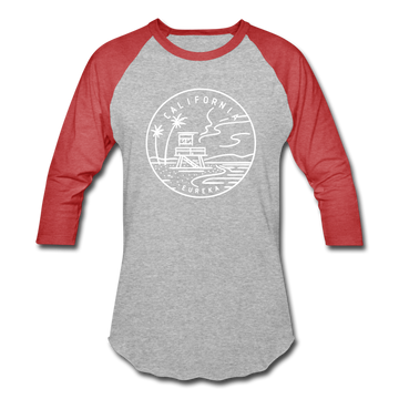 California Baseball T-Shirt - Retro Mountain Unisex California Raglan T Shirt - heather gray/red