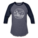 California Baseball T-Shirt - Retro Mountain Unisex California Raglan T Shirt - heather blue/navy
