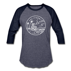 California Baseball T-Shirt - Retro Mountain Unisex California Raglan T Shirt - heather blue/navy