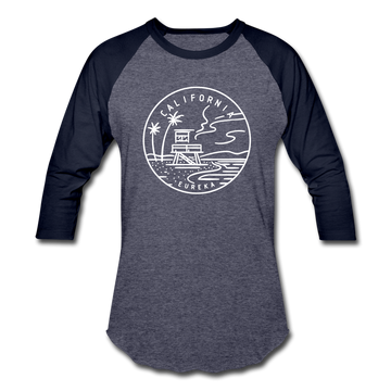 California Baseball T-Shirt - Retro Mountain Unisex California Raglan T Shirt - heather blue/navy