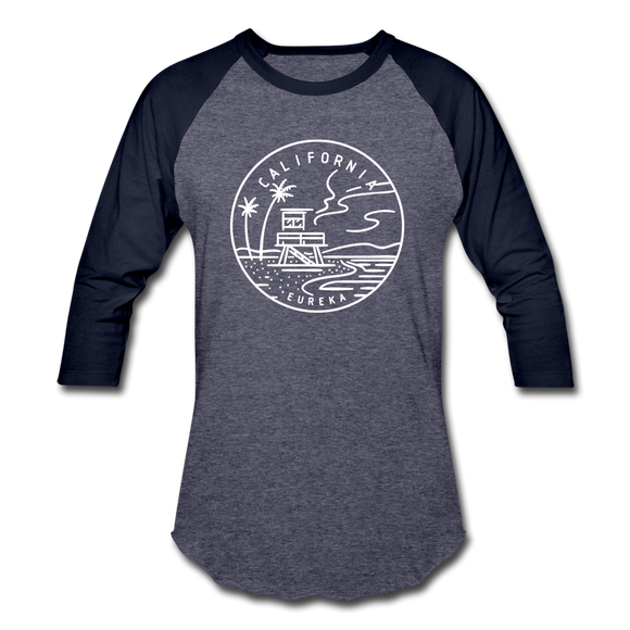 California Baseball T-Shirt - Retro Mountain Unisex California Raglan T Shirt - heather blue/navy