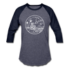 California Baseball T-Shirt - Retro Mountain Unisex California Raglan T Shirt - heather blue/navy