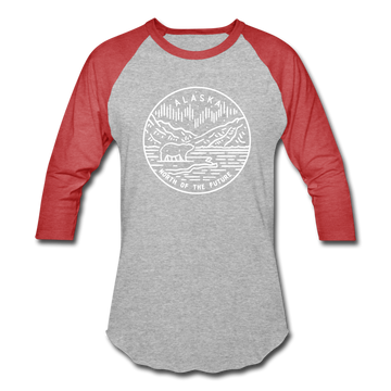 Alaska Baseball T-Shirt - Retro Mountain Unisex Alaska Raglan T Shirt - heather gray/red