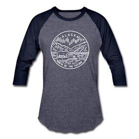 Alaska Baseball T-Shirt - Retro Mountain Unisex Alaska Raglan T Shirt - heather blue/navy