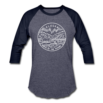 Alaska Baseball T-Shirt - Retro Mountain Unisex Alaska Raglan T Shirt - heather blue/navy