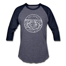 Arizona Baseball T-Shirt - Retro Mountain Unisex Arizona Raglan T Shirt - heather blue/navy