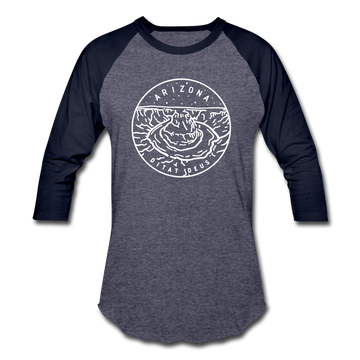 Arizona Baseball T-Shirt - Retro Mountain Unisex Arizona Raglan T Shirt - heather blue/navy