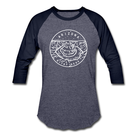 Arizona Baseball T-Shirt - Retro Mountain Unisex Arizona Raglan T Shirt - heather blue/navy