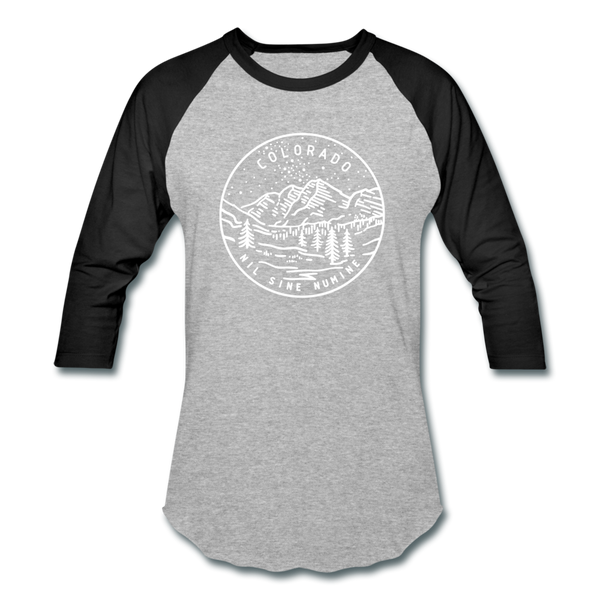 Colorado Baseball T-Shirt - Retro Mountain Unisex Colorado Raglan T Shirt - heather gray/black