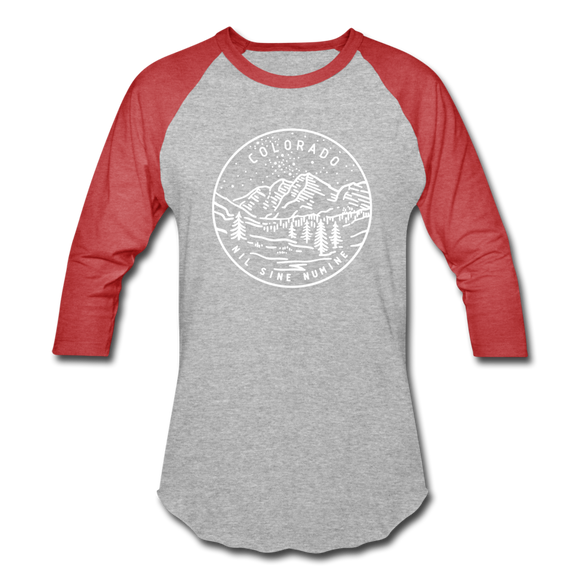 Colorado Baseball T-Shirt - Retro Mountain Unisex Colorado Raglan T Shirt - heather gray/red