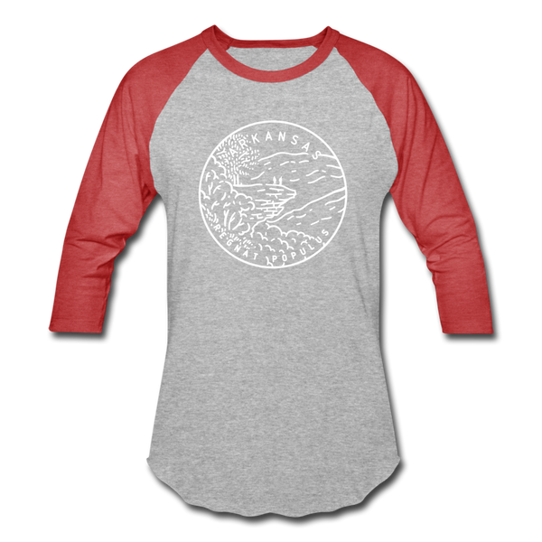 Arkansas Baseball T-Shirt - Retro Mountain Unisex Arkansas Raglan T Shirt - heather gray/red